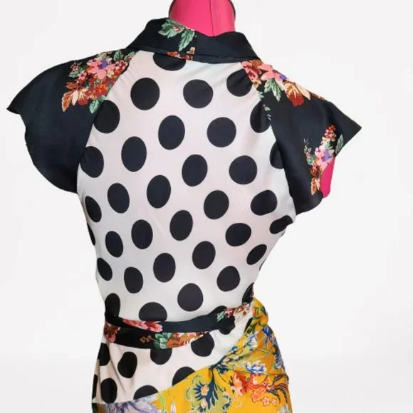 ZARA FLORAL PRINT POLAK DOT AND PATCHWORK DRESS - STUNNING - SIZE S - Picture 9 of 16